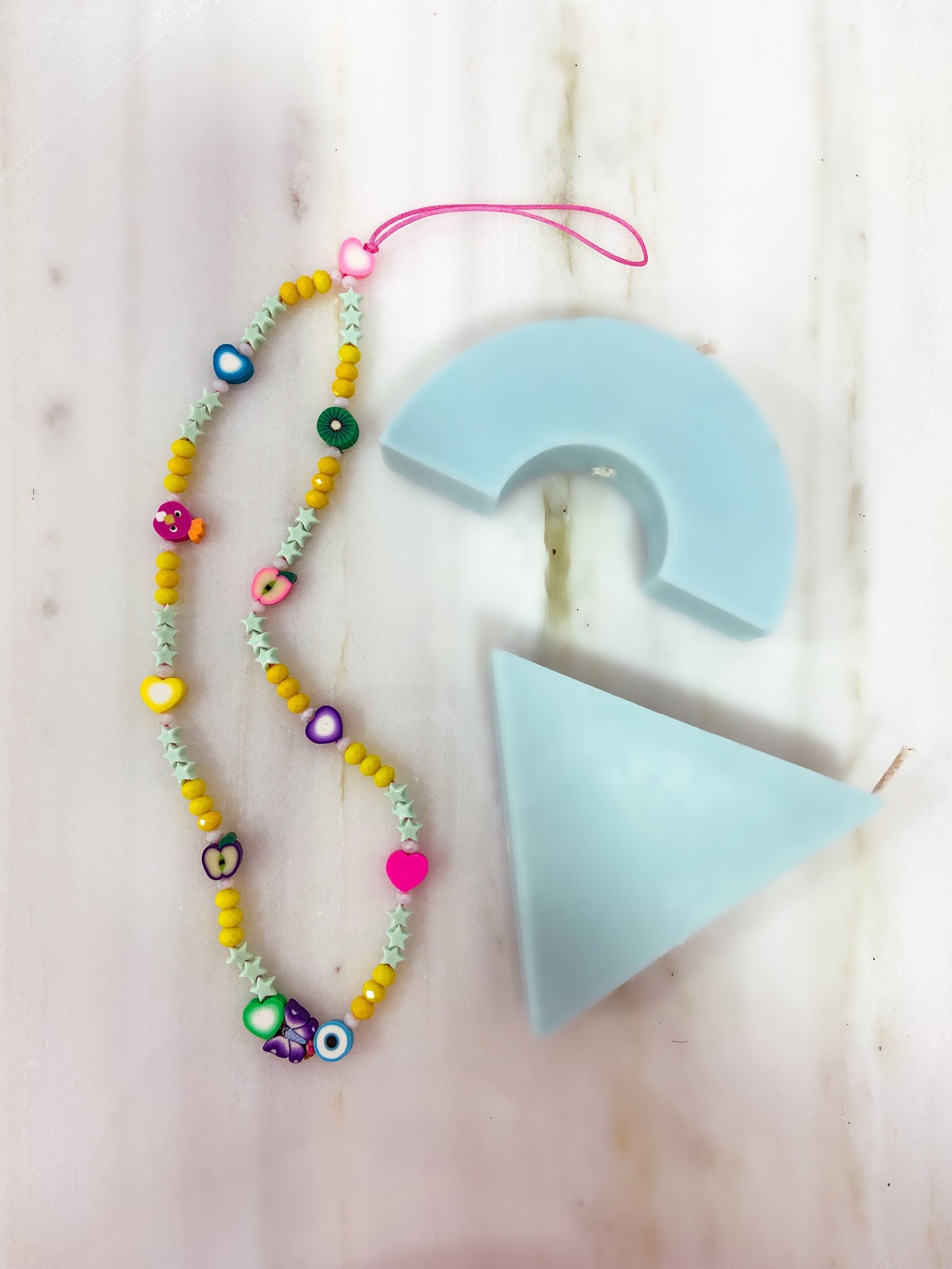 HOLIDAYS PHONE STRAP - TURQUOISE & YELLOW ' - ' MOBILE CHAINS