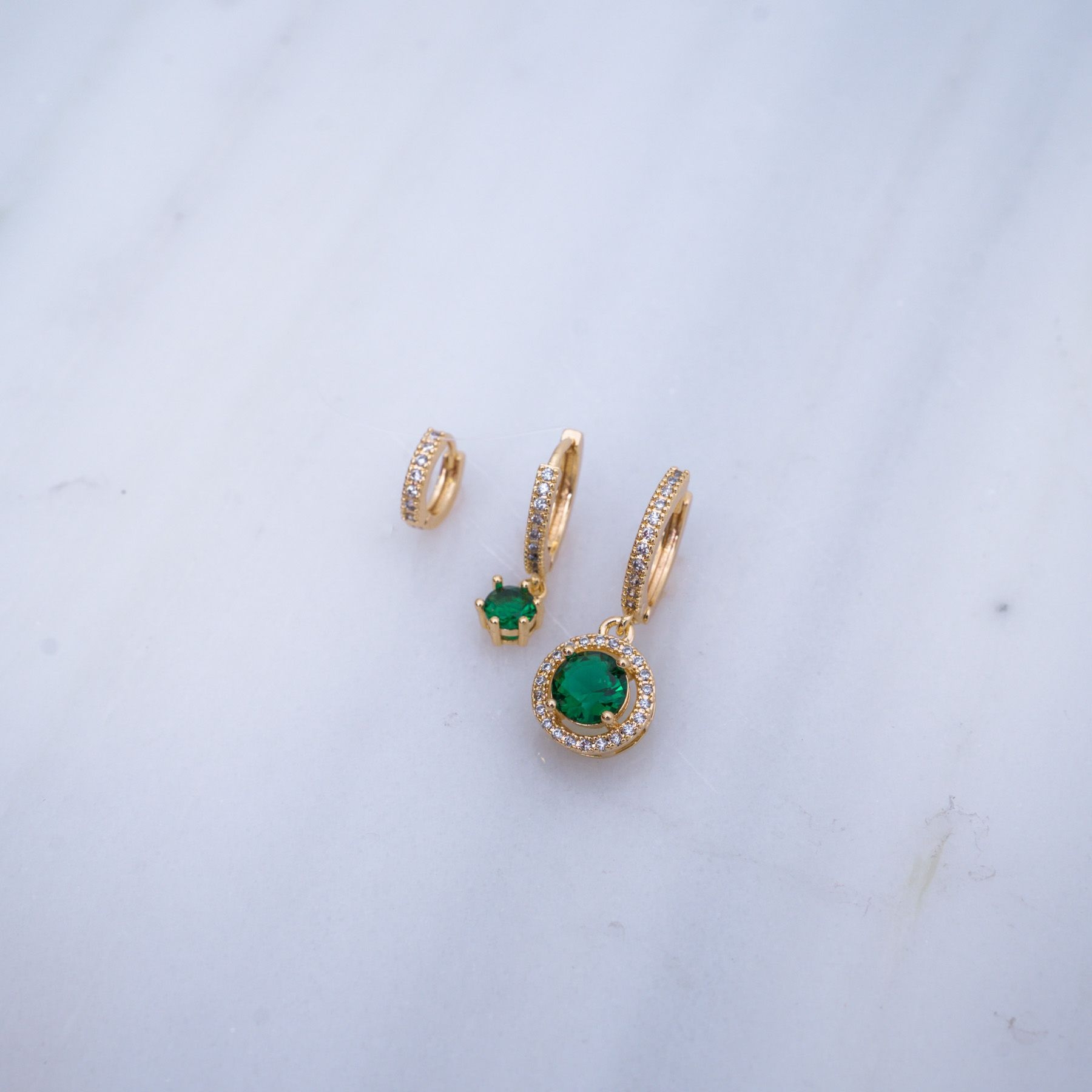 ESTELLE TRIPLE EARRING SET - GOLD & GREEN  ' - ' SET