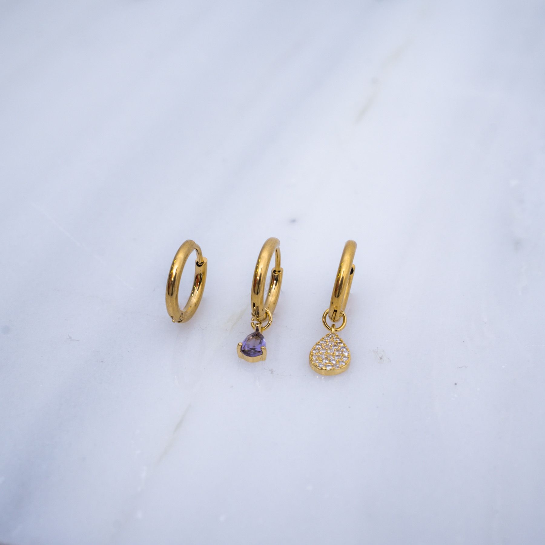 PARISA TRIPLE EARRING SET - GOLD & PURPLE ' - ' SET