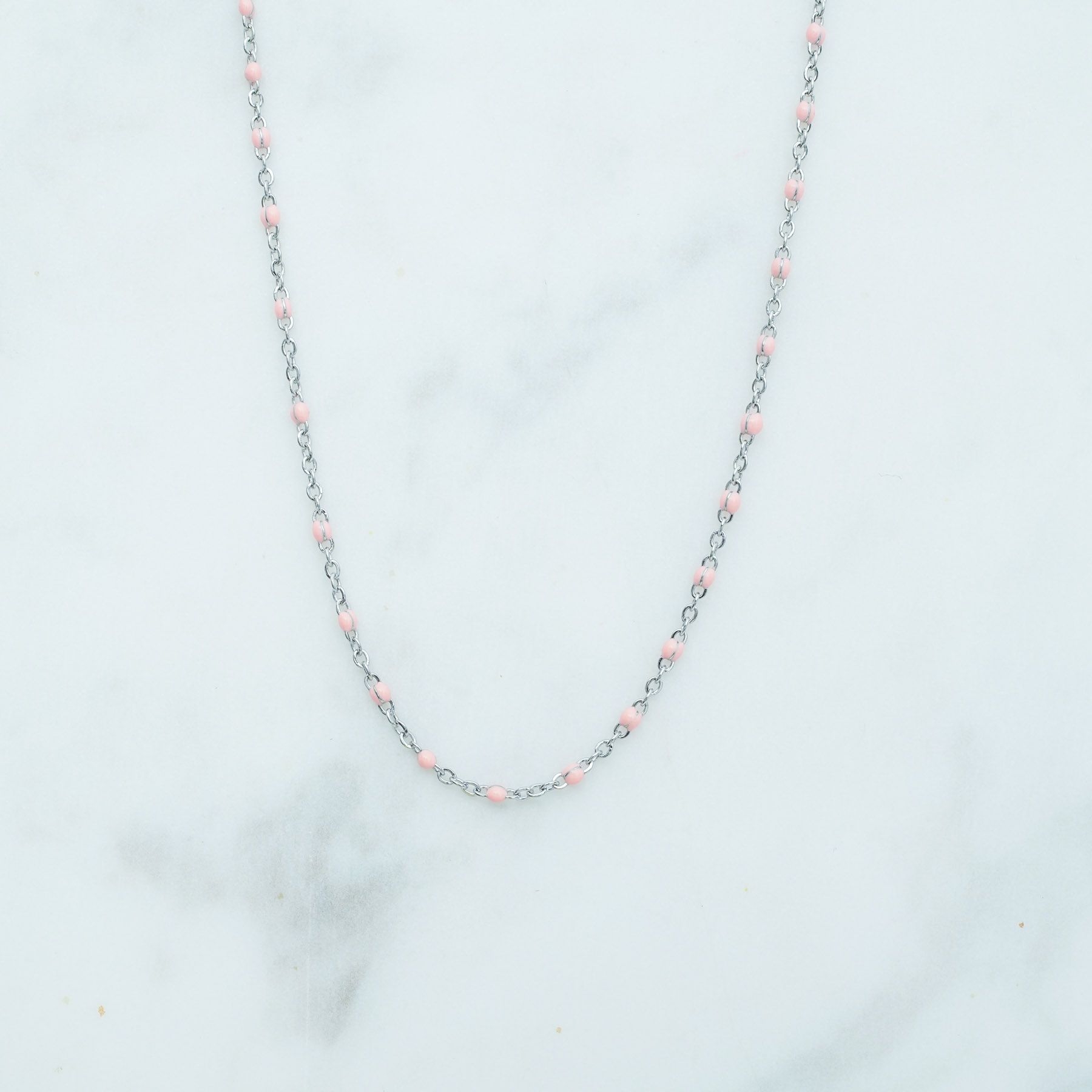 ROSE NECKLACE - SILVER &  LIGHT PINK ' - ' ROSE