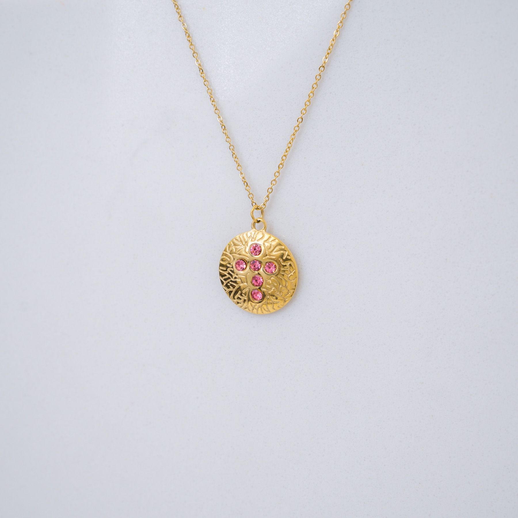 CROSS NECKLACE - GOLD & PINK ' - ' CROSSES