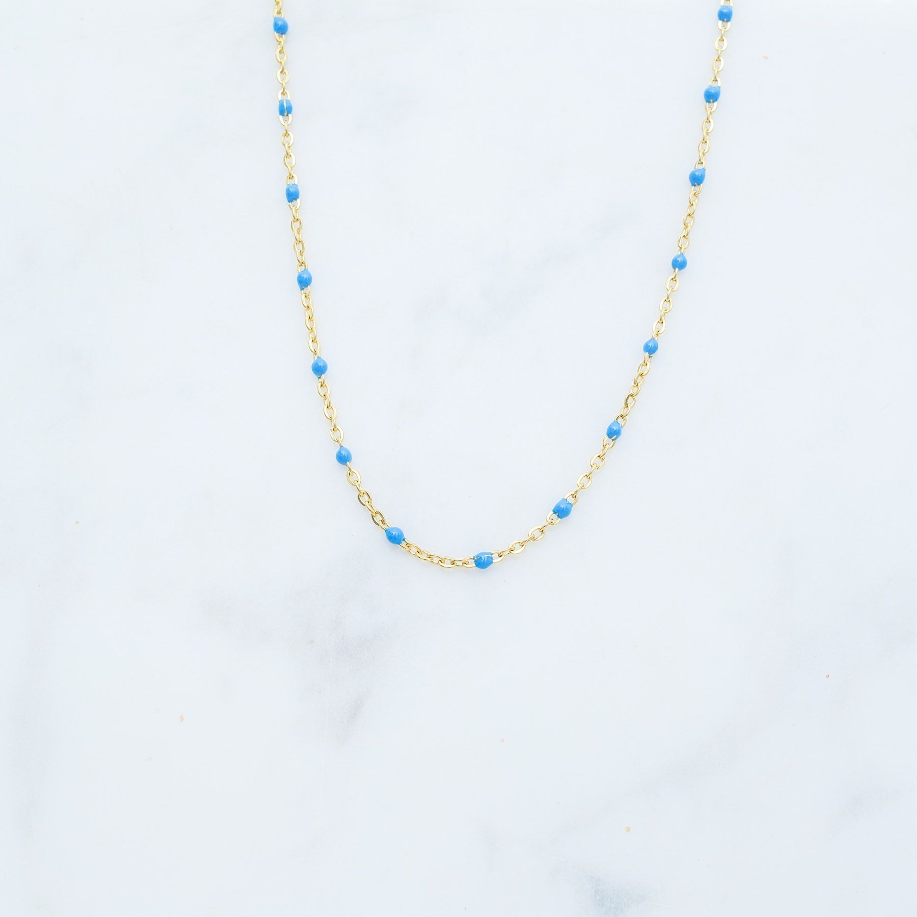 ROSE NECKLACE - GOLD &  LIGHT BLUE ' - ' ROSE