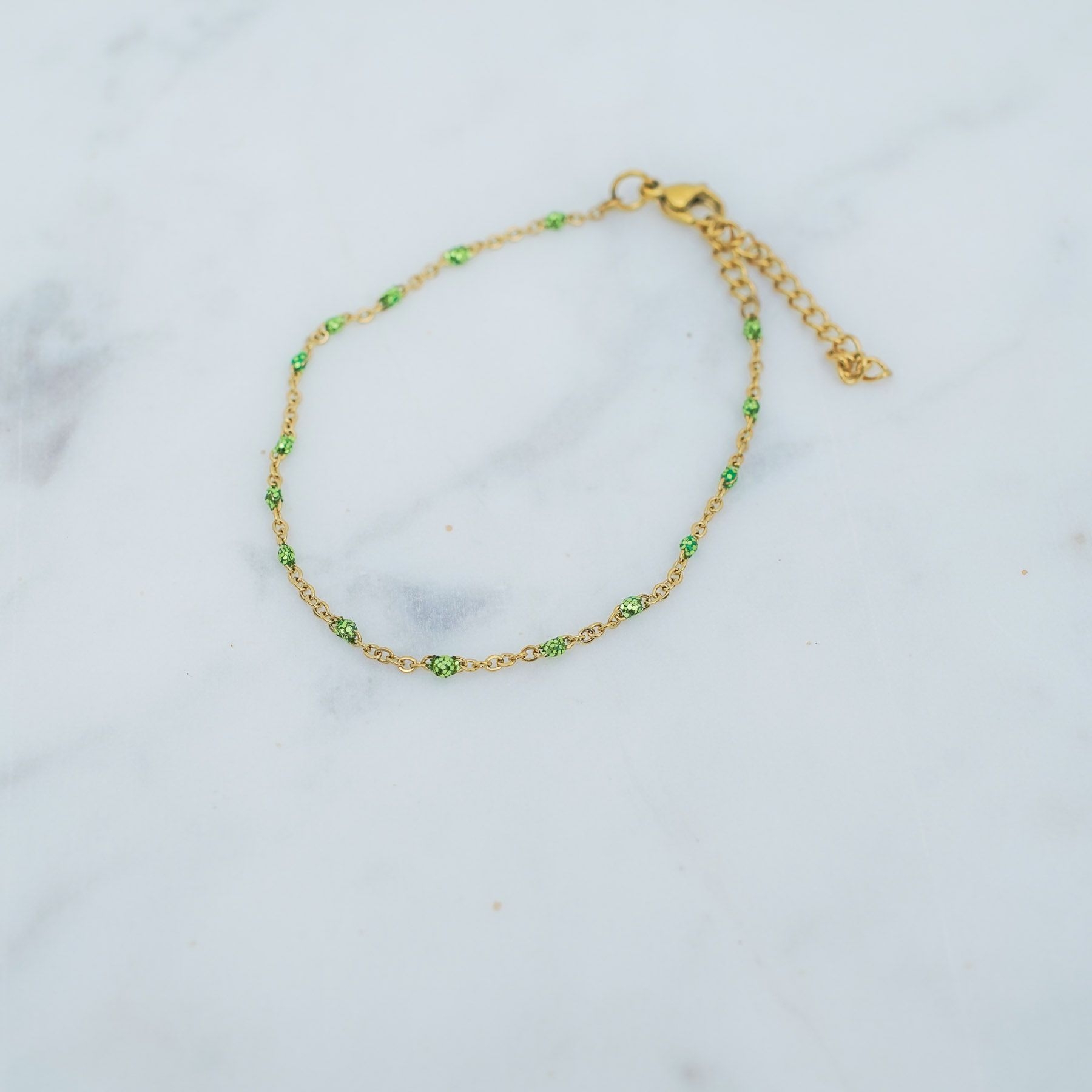 ROSE ANKLET - GOLD & GLITTER LIGHT GREEN ' - ' LEG