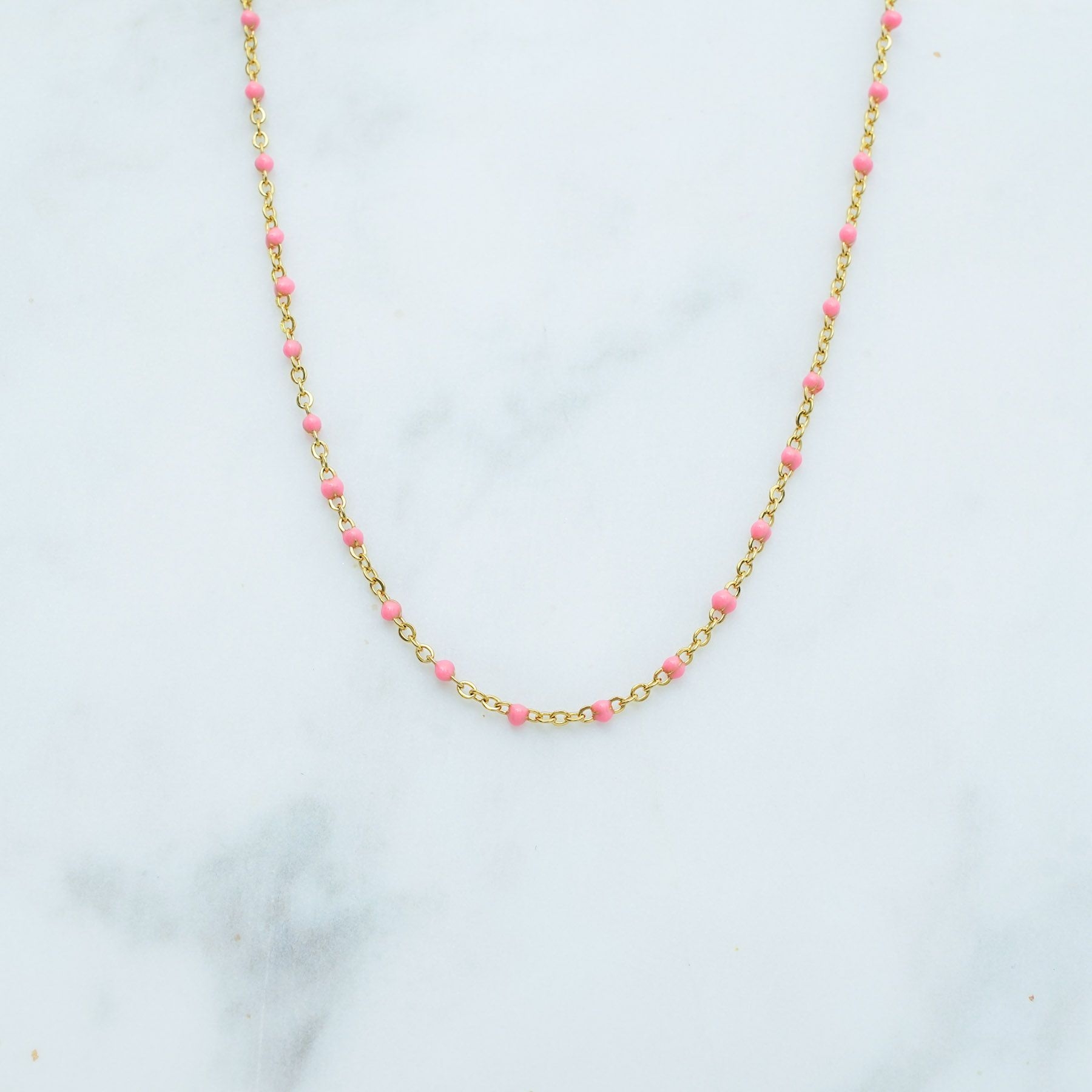 ROSE NECKLACE - GOLD &  PINK ' - ' ROSE