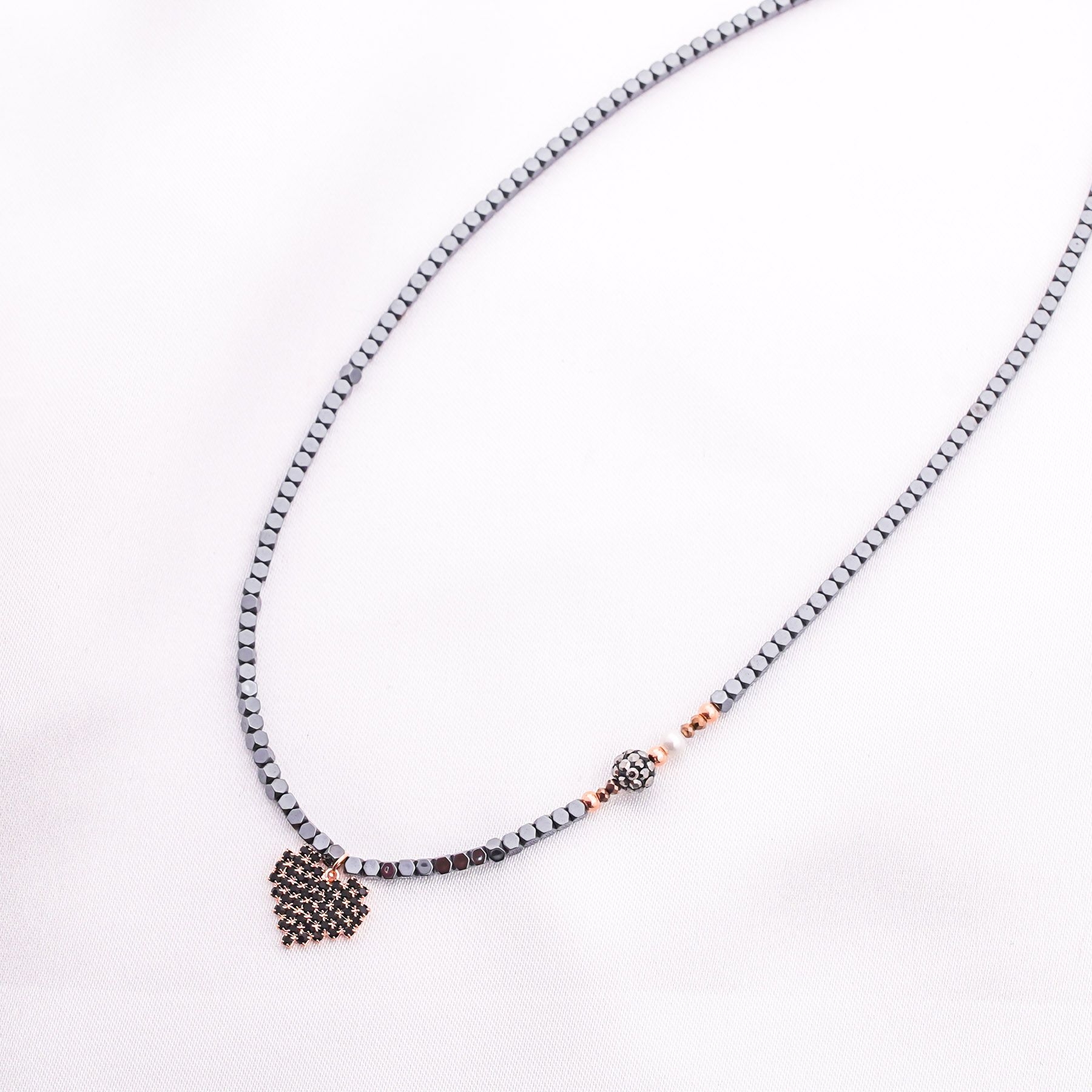 AMELIE NECKLACE - GREY & ROSE GOLD ' - ' HANDMADE