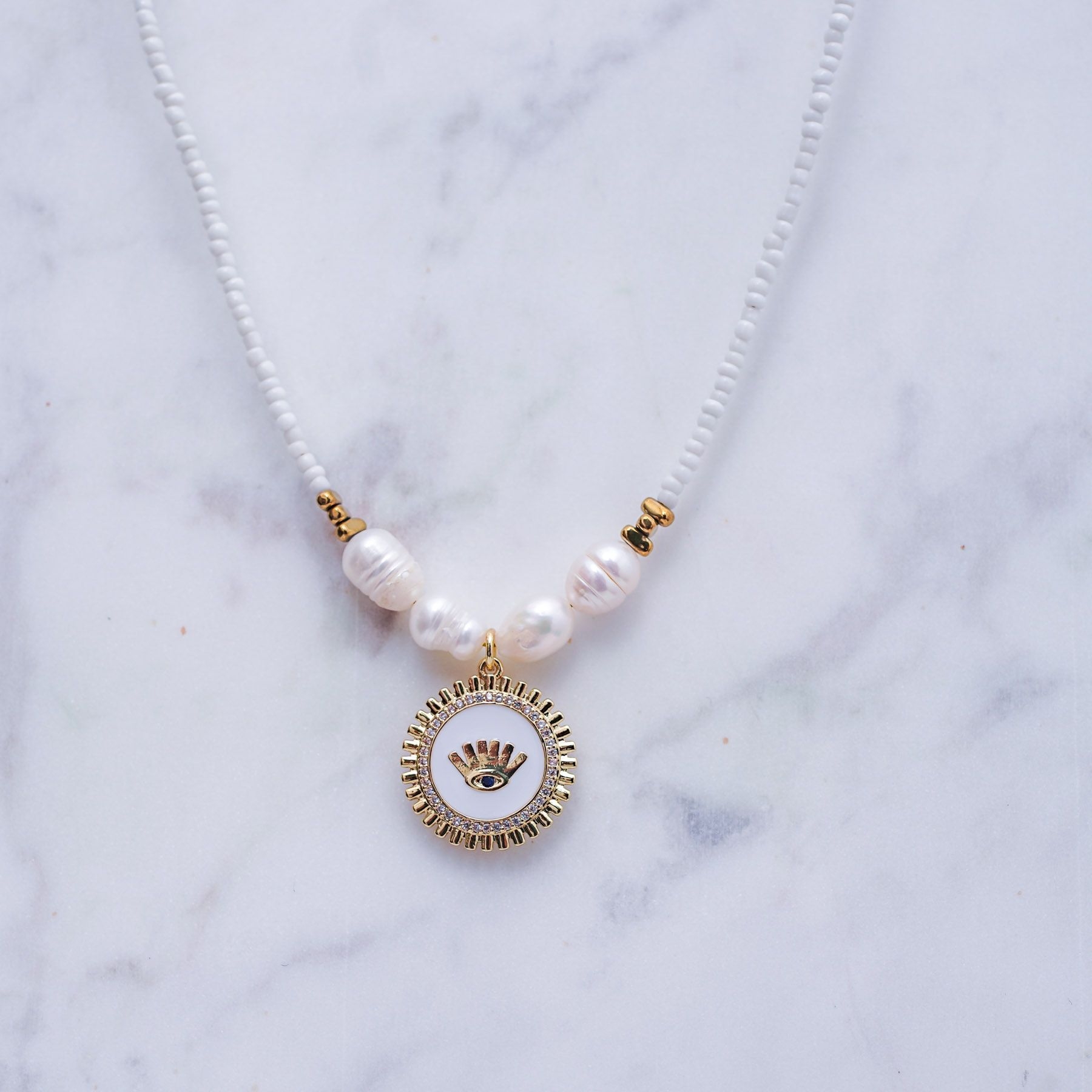 DELIA NECKLACE -  WHITE ' - ' HANDMADE