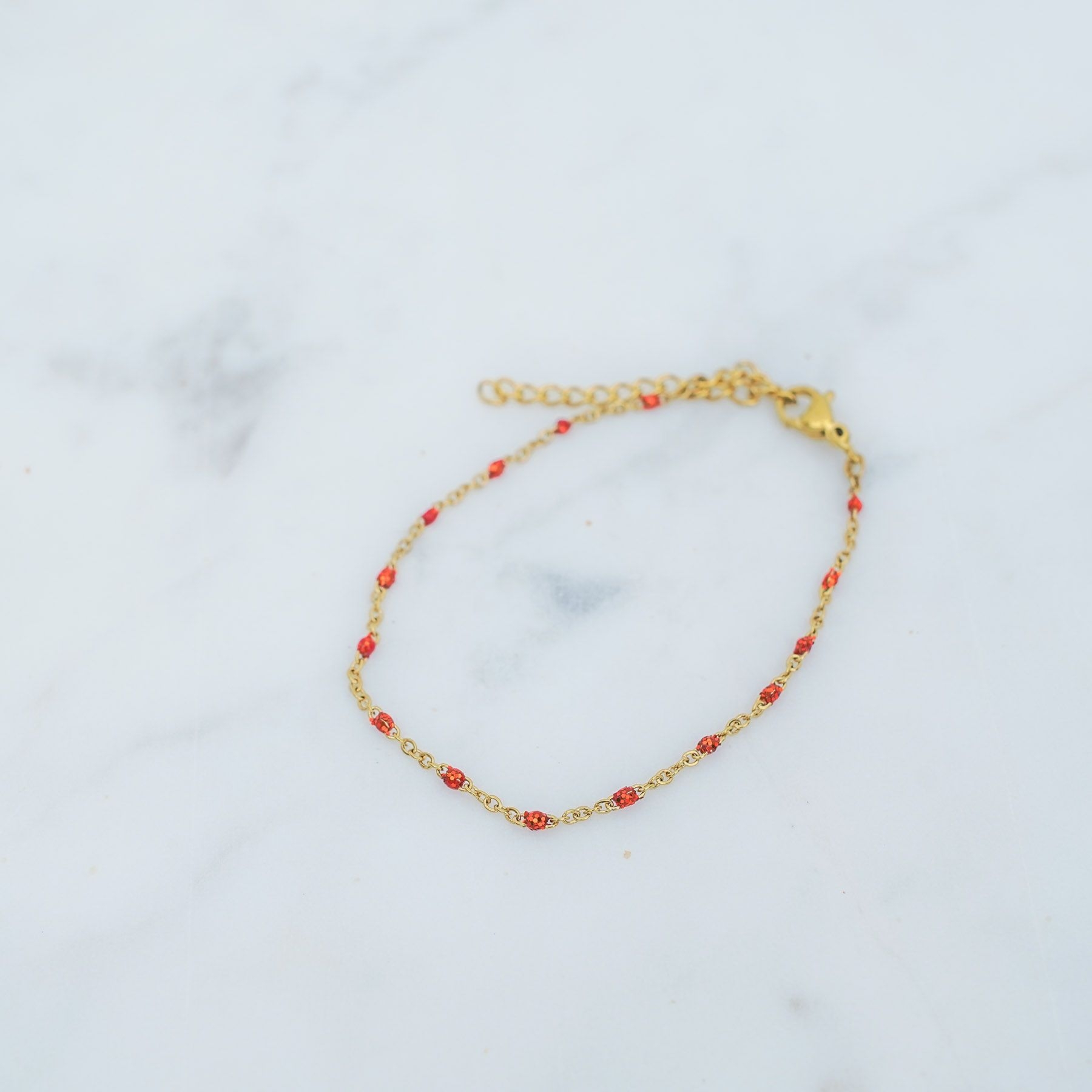 ROSE ANKLET -  GOLD &  GLITTER RED ' - ' LEG