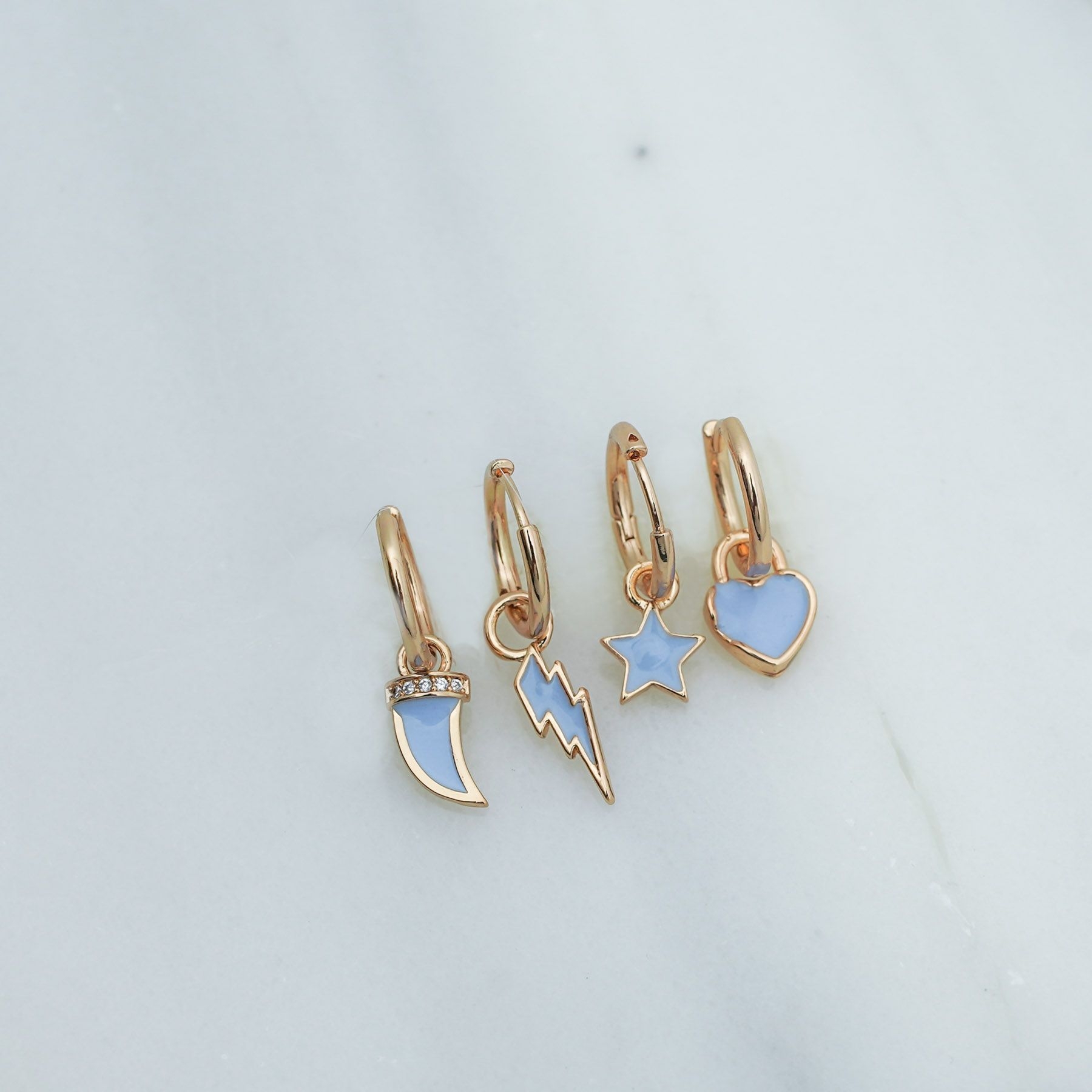 SUGAR SET OF FOUR EARRINGS - GOLD & LIGHT BLUE ' - ' FOUR PACK