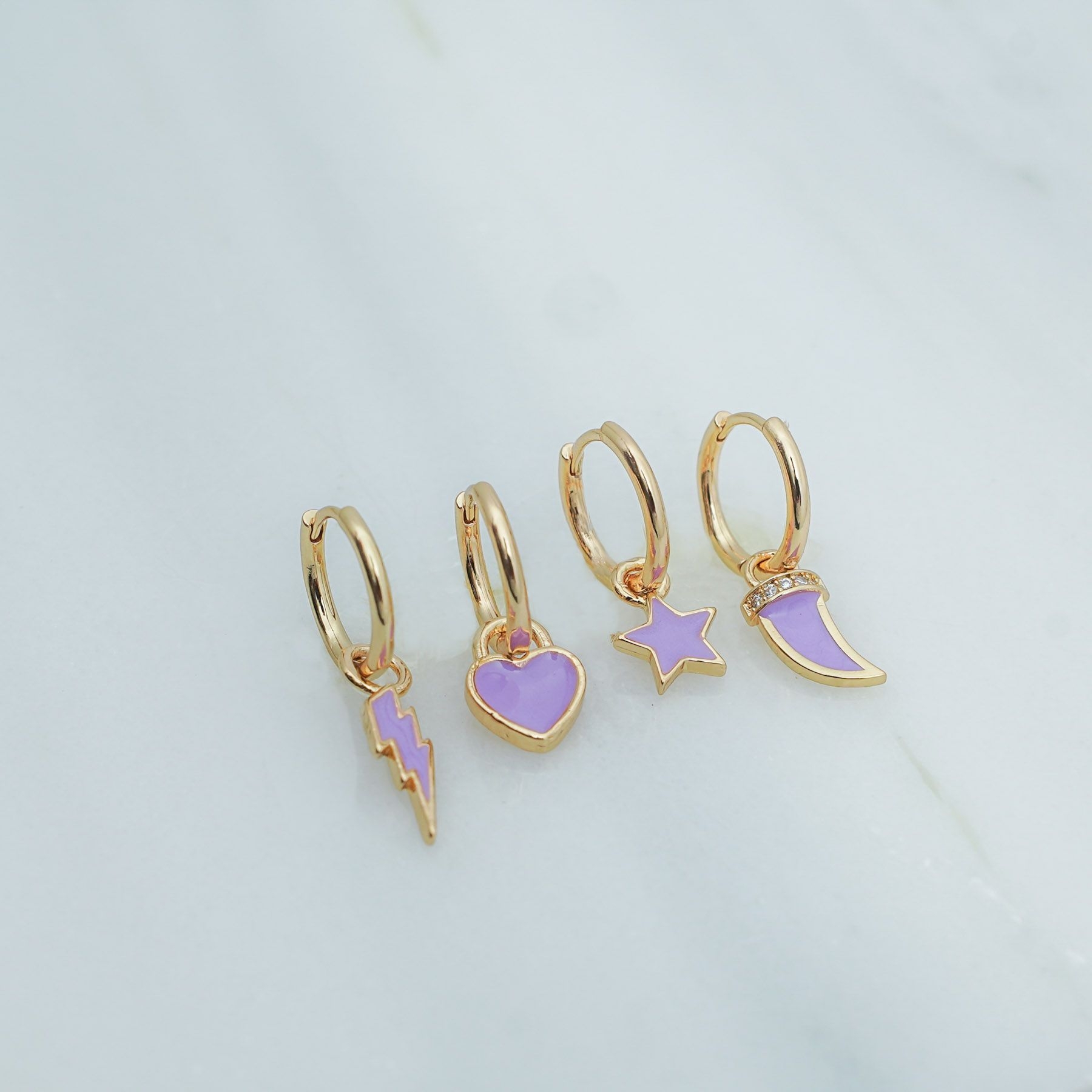 SUGAR SET OF FOUR EARRINGS - GOLD & PURPLE ' - ' FOUR PACK