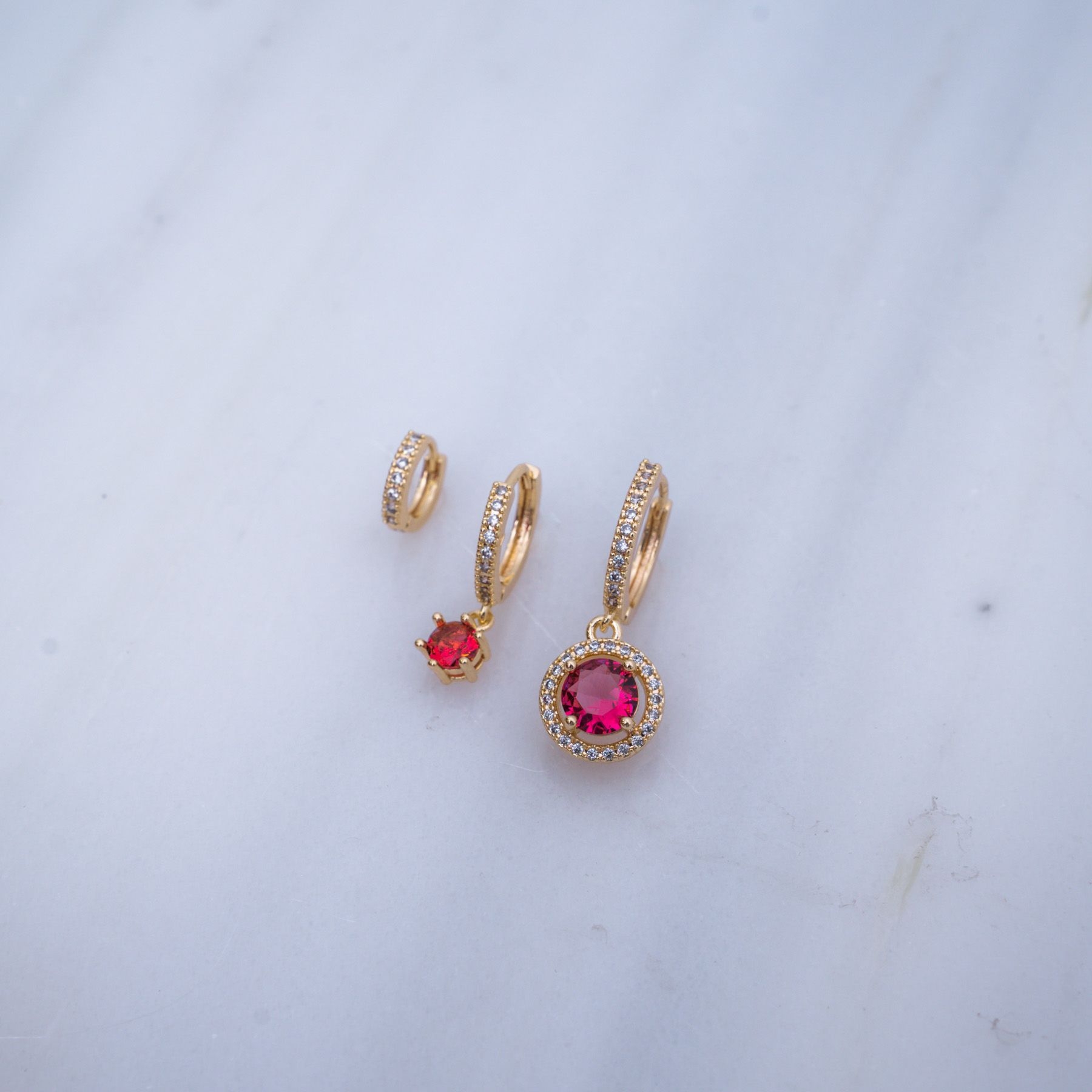 ESTELLE TRIPLE EARRING SET - GOLD & RED ' - ' SET