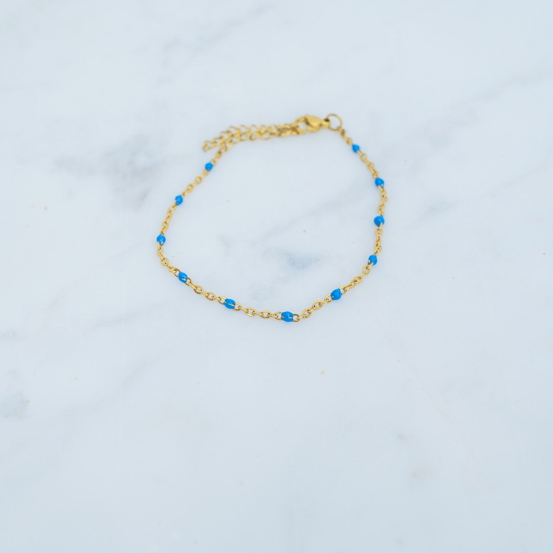 ROSE ANKLET - GOLD & LIGHT BLUE ' - ' LEG