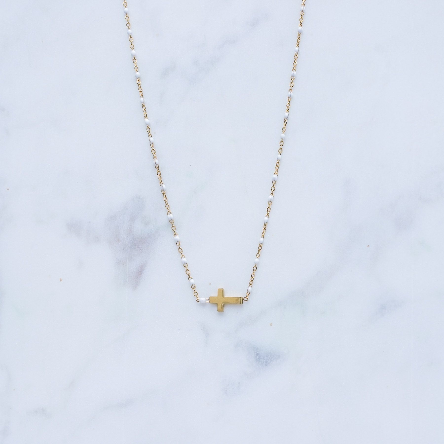 MELINA NECKLACE - GOLD  & WHITE ' - ' CROSSES