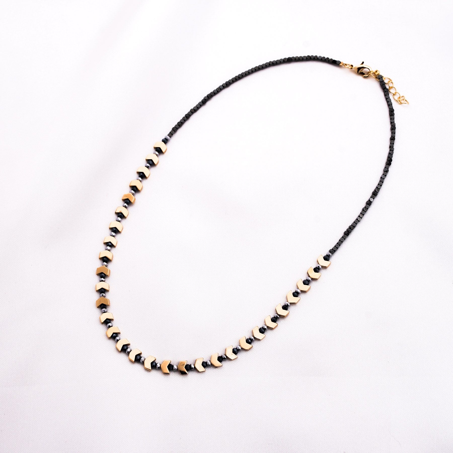 LYDIA NECKLACE - GREY & GOLD  ' - ' HANDMADE