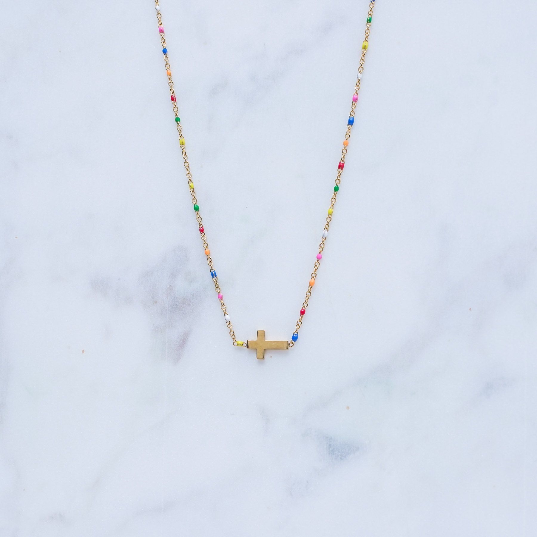 MELINA NECKLACE - COLOURFUL GOLD ' - ' CROSSES