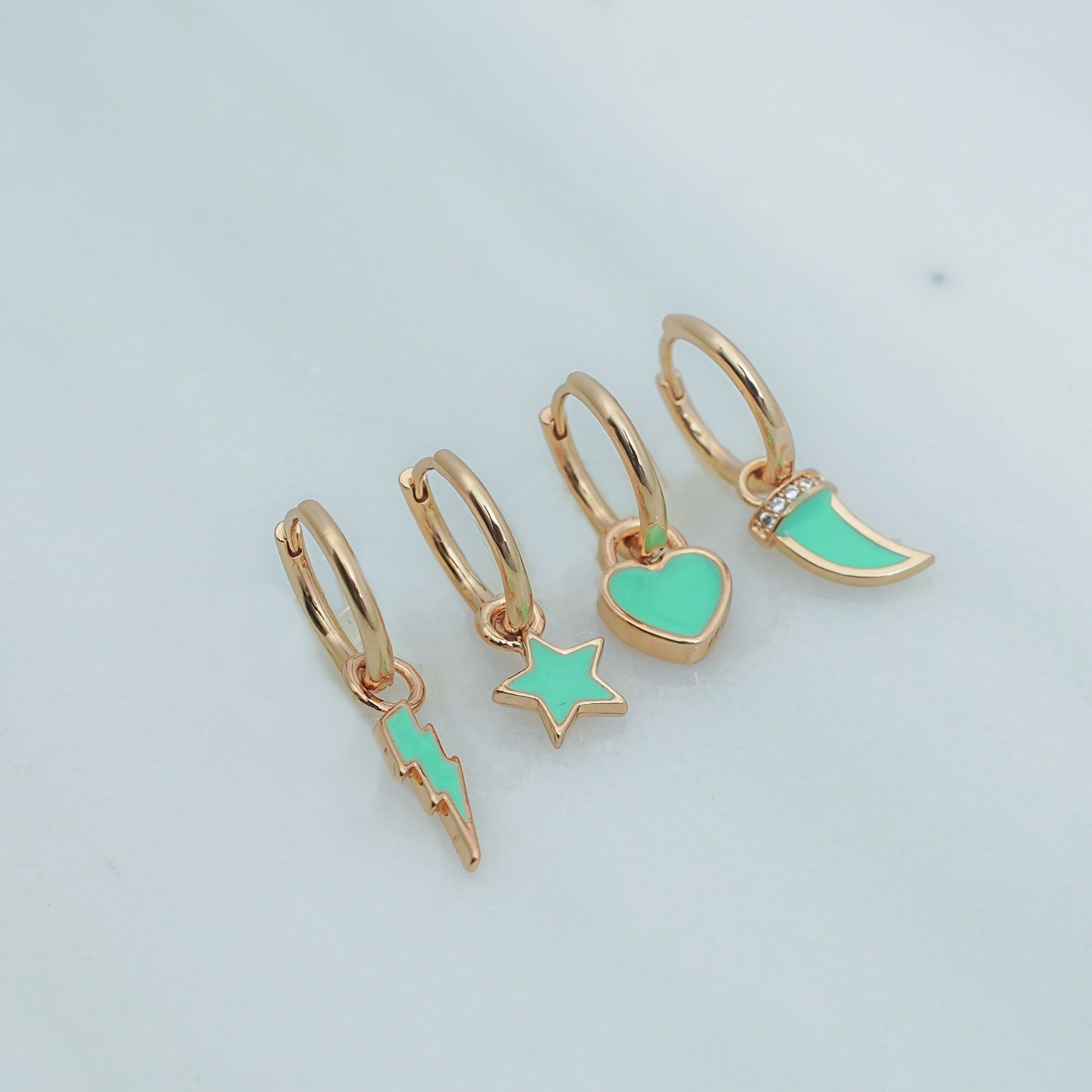 SUGAR SET OF FOUR EARRINGS - GOLD & GREEN  ' - ' FOUR PACK