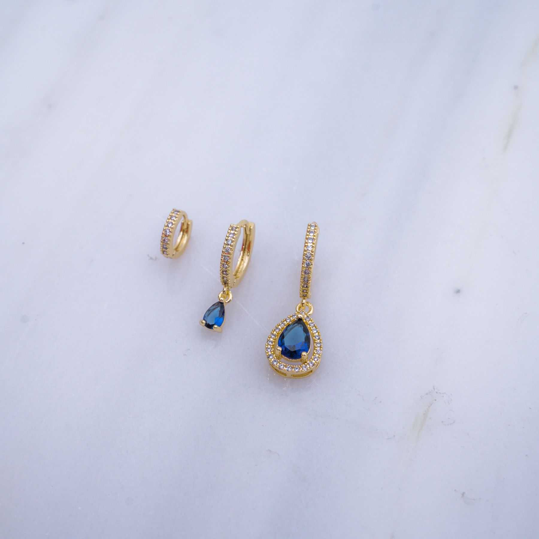 LUCINDA TRIPLE EARRING SET - GOLD & BLUE