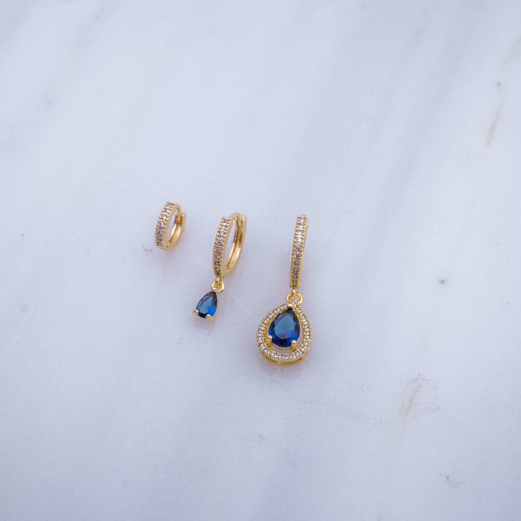 LUCINDA TRIPLE EARRING SET - GOLD & BLUE ' - ' SET