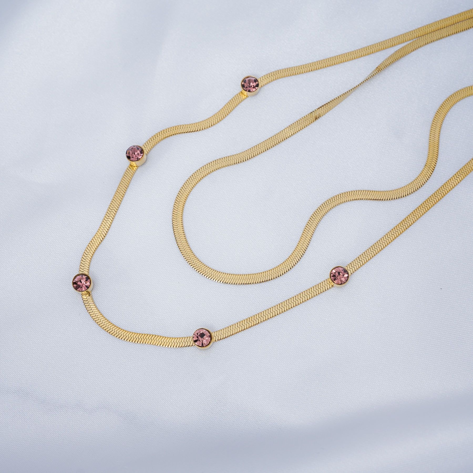 CASSANDRA DOUBLE NECKLACE - GOLD & PINK ' - ' CHAINS