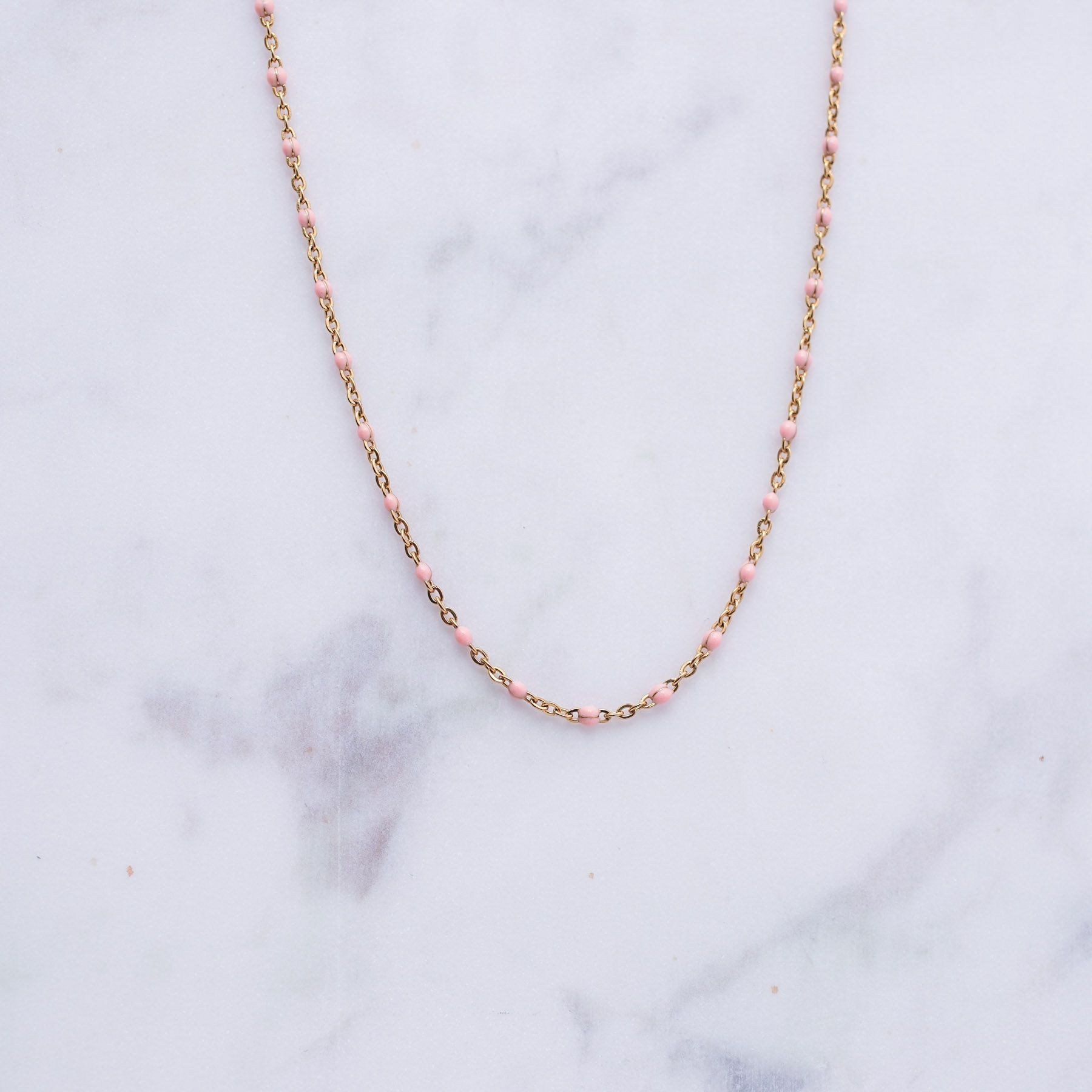 ROSE NECKLACE - GOLD & LIGHT PINK ' - ' ROSE