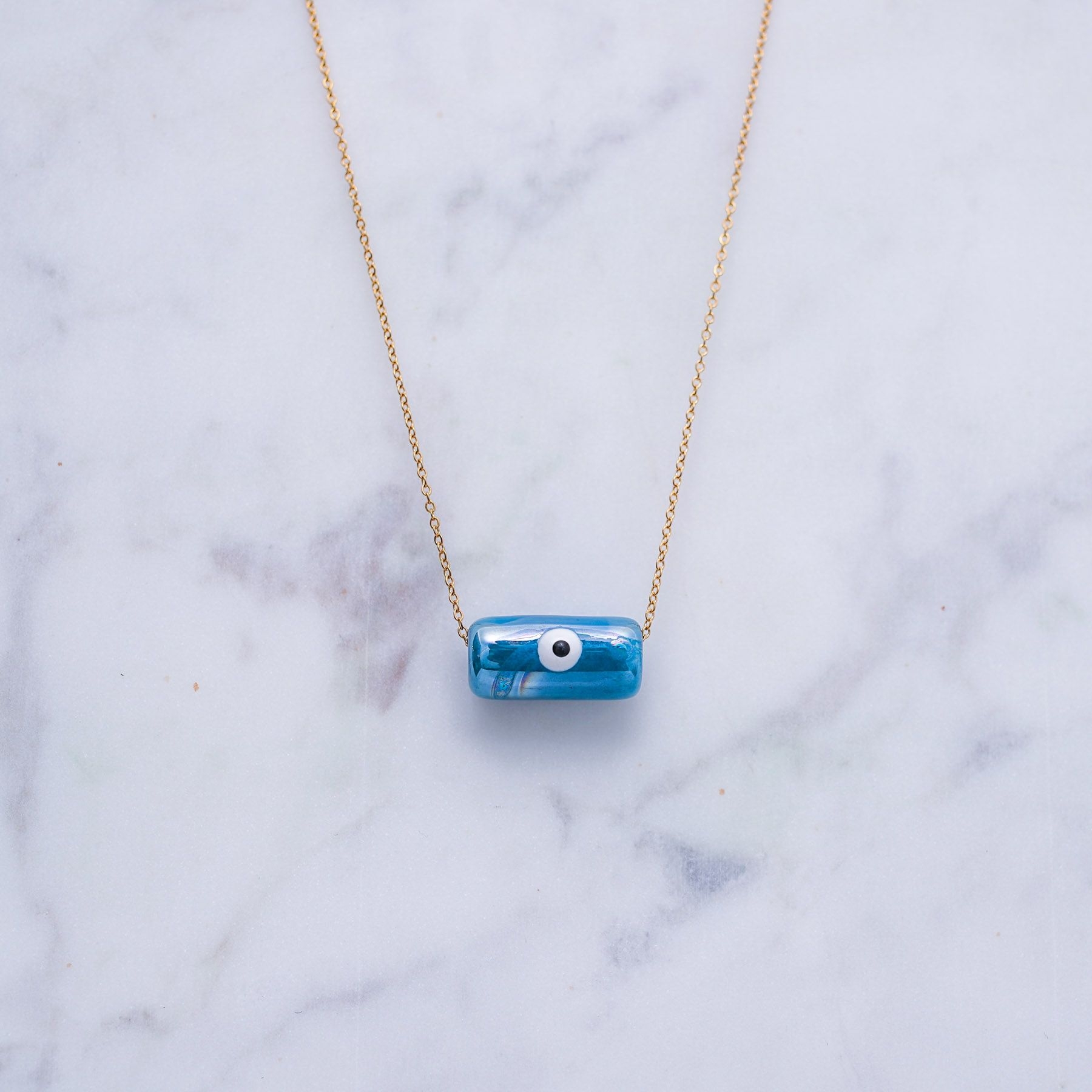 KYLINDROS NECKLACE - GOLD & PEARL BLUE ' - ' CUBES