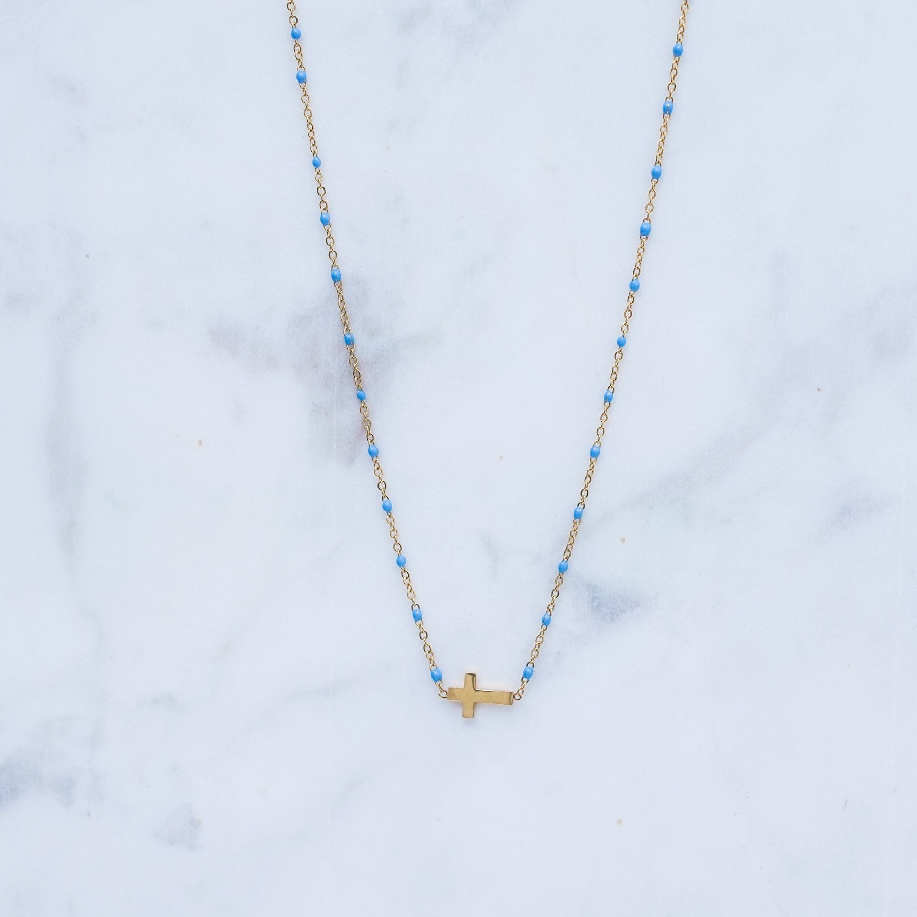 MELINA NECKLACE - GOLD  & BLUE ' - ' CROSSES