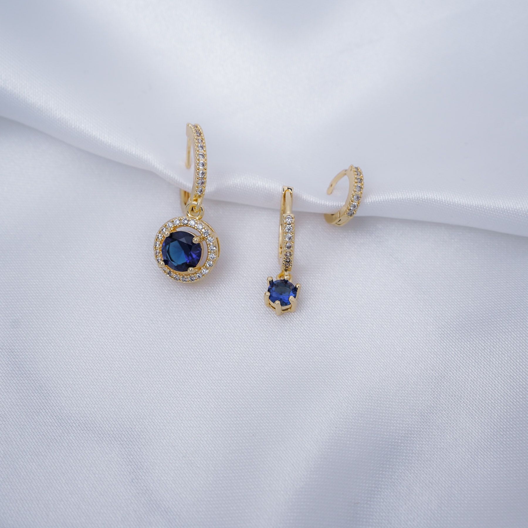 ESTELLE TRIPLE EARRING SET - GOLD & BLUE ' - ' SET