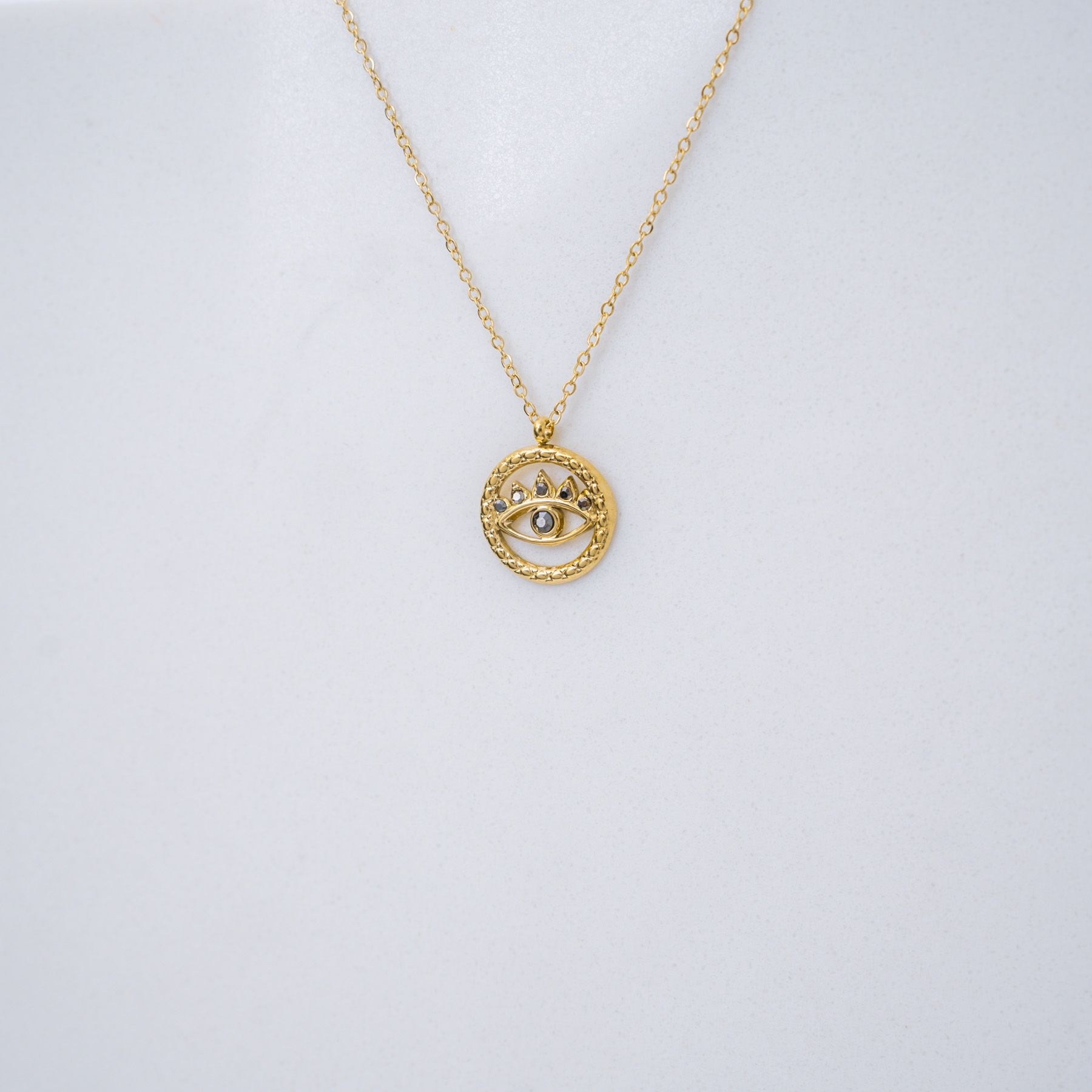 SHINY EYE NECKLACE - GOLD & GREY ' - ' PENDANTS