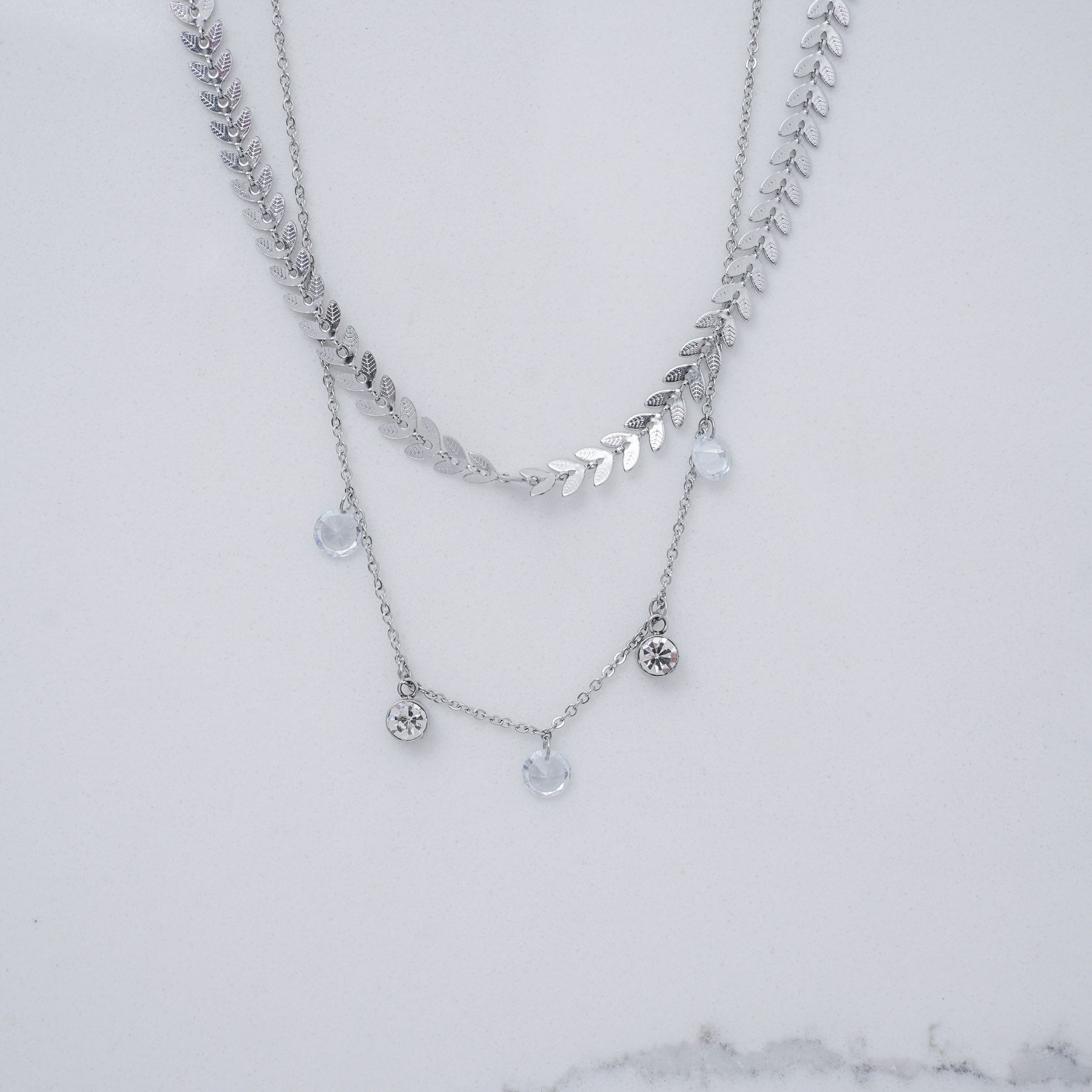 MERMAID SPARKLE DOUBLE NECKLACE - SILVER  ' - ' CHAINS