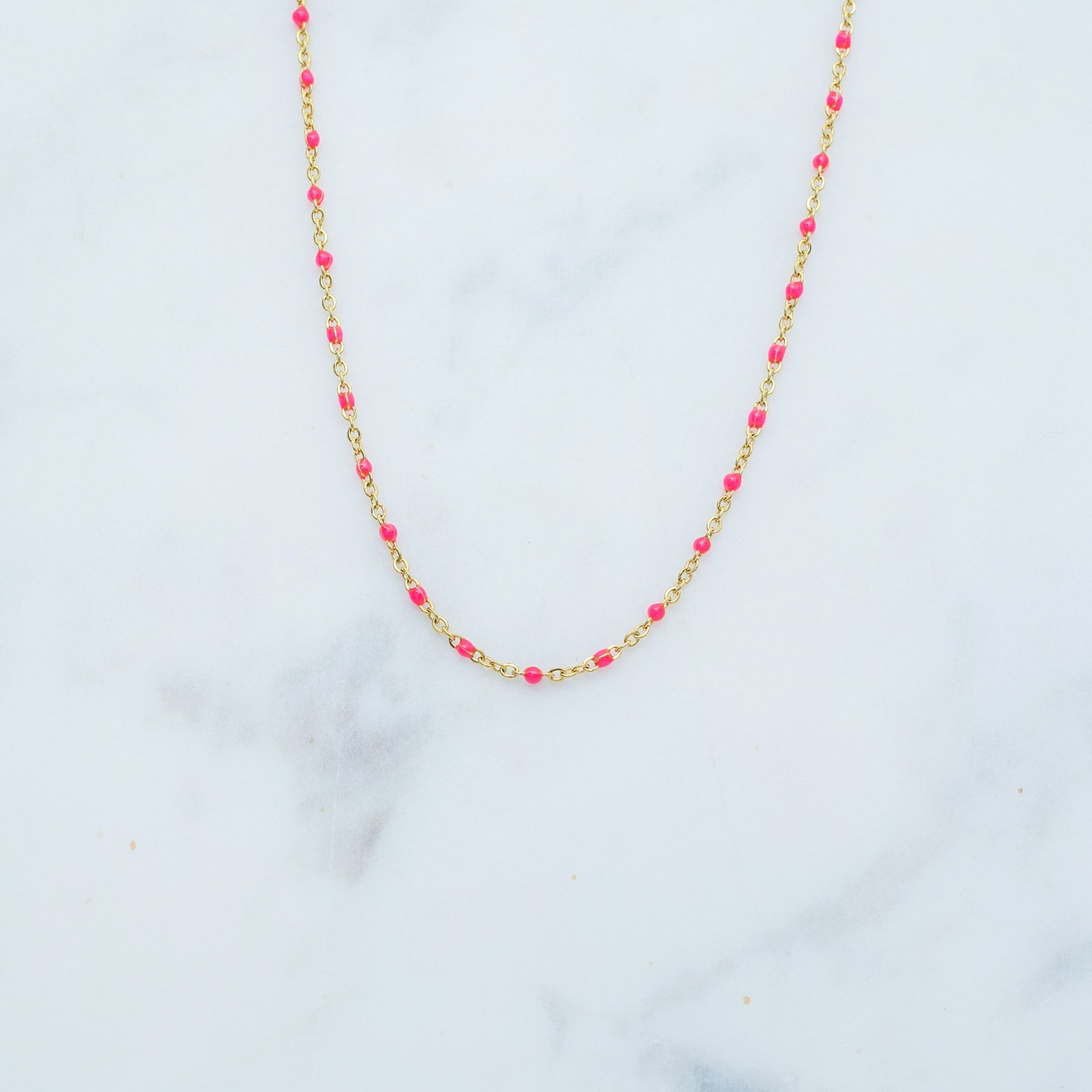 ROSE NECKLACE - GOLD &  FUCHSIA ' - ' ROSE