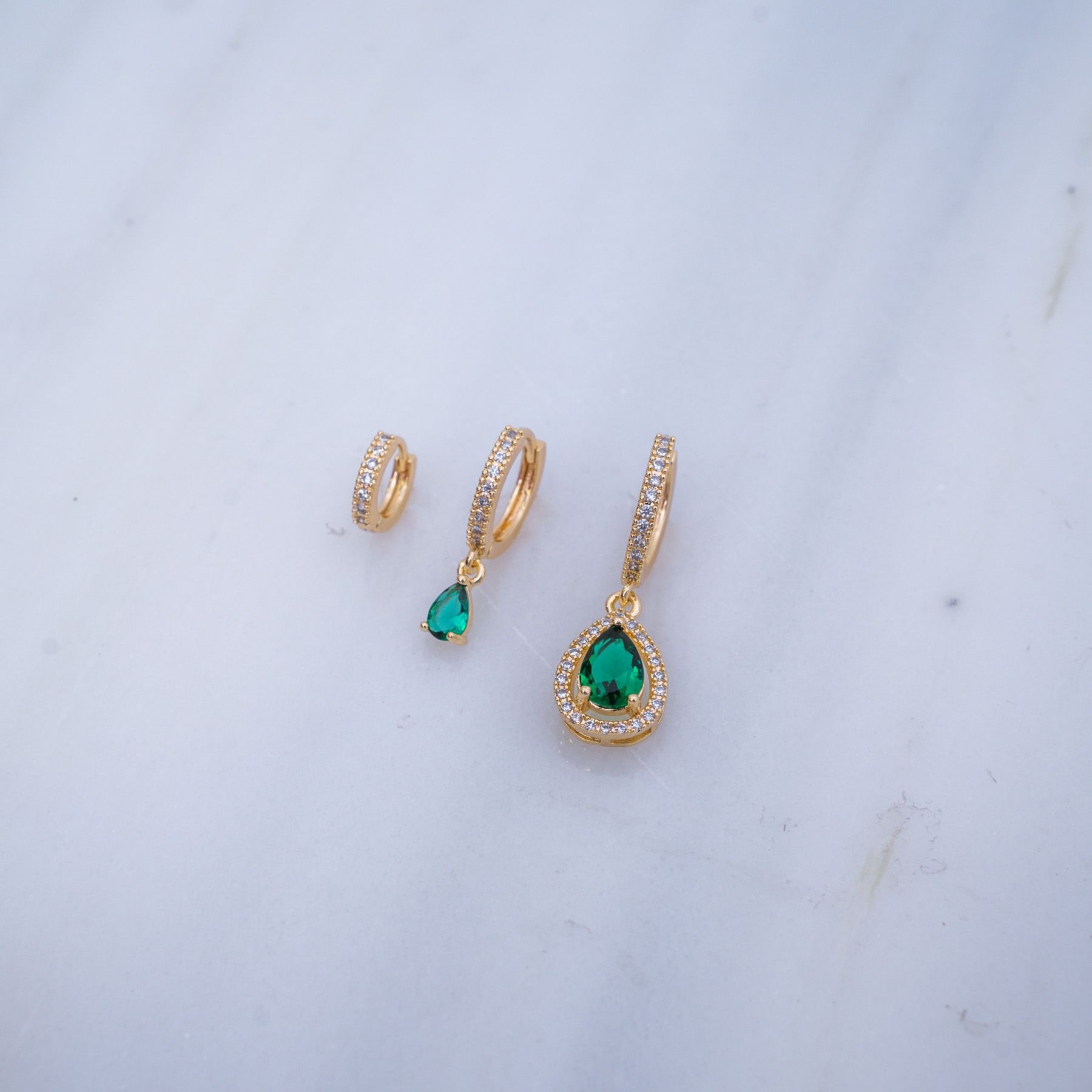 LUCINDA TRIPLE EARRING SET - GOLD & GREEN ' - ' SET