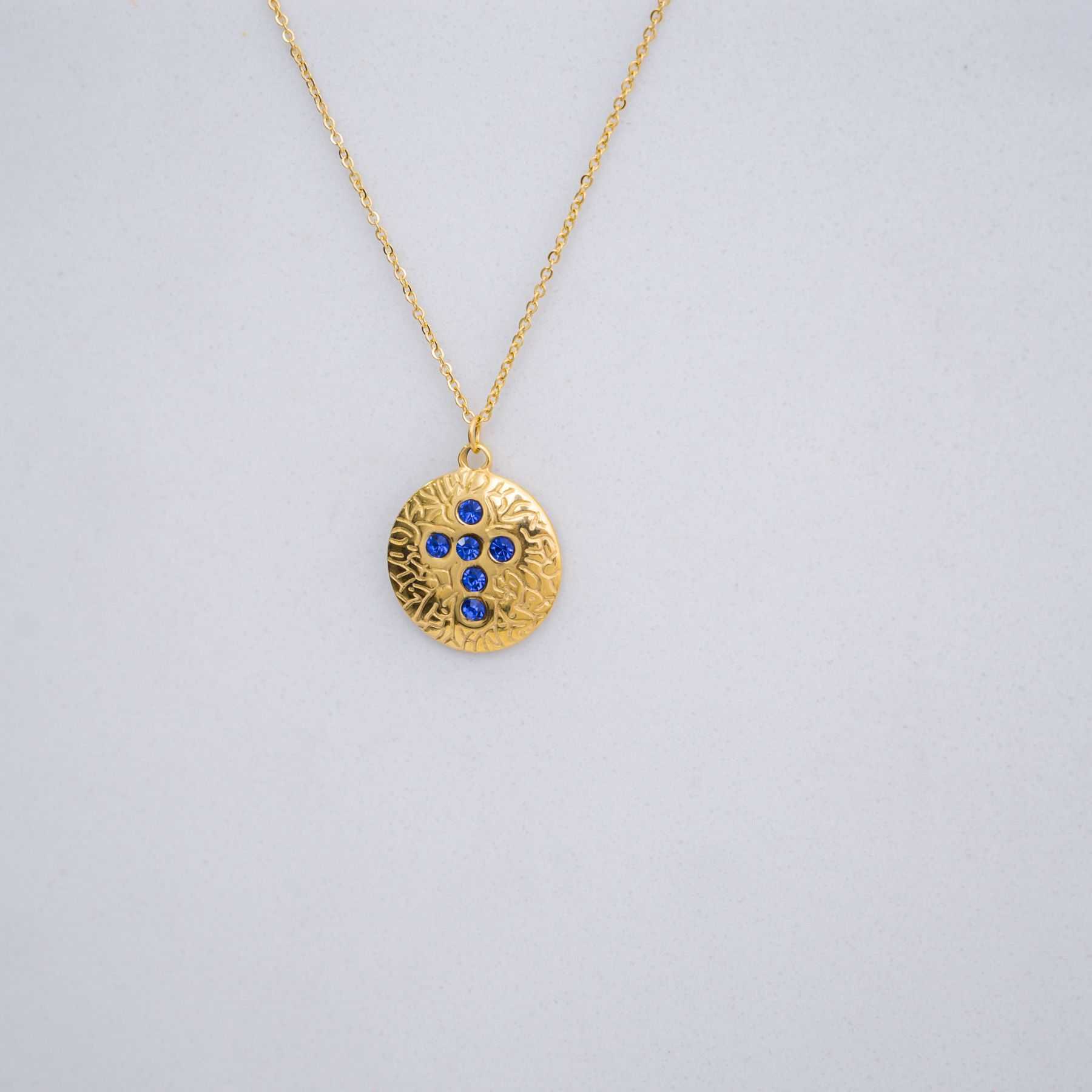 CROSS NECKLACE - GOLD & BLUE