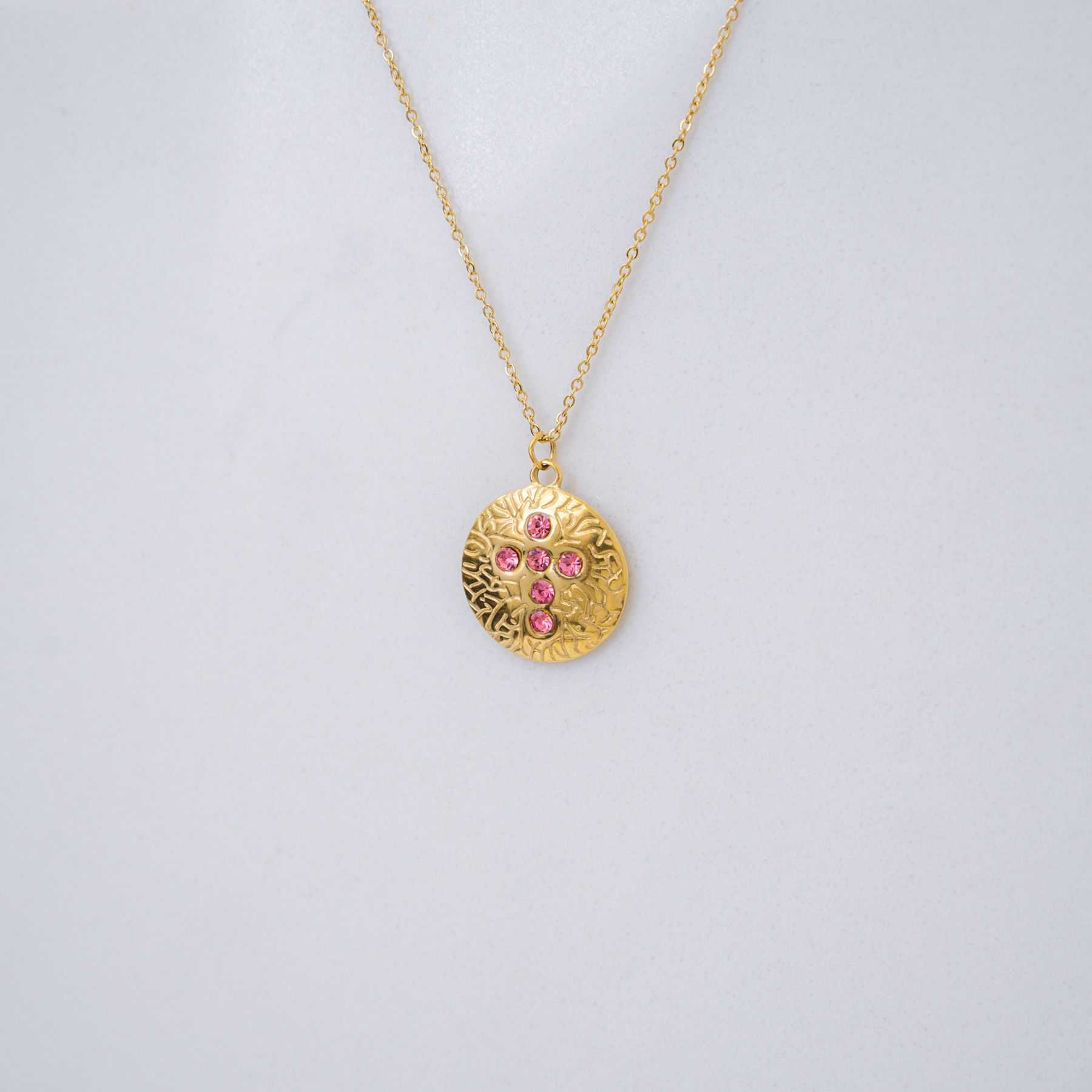 CROSS NECKLACE - GOLD & PINK