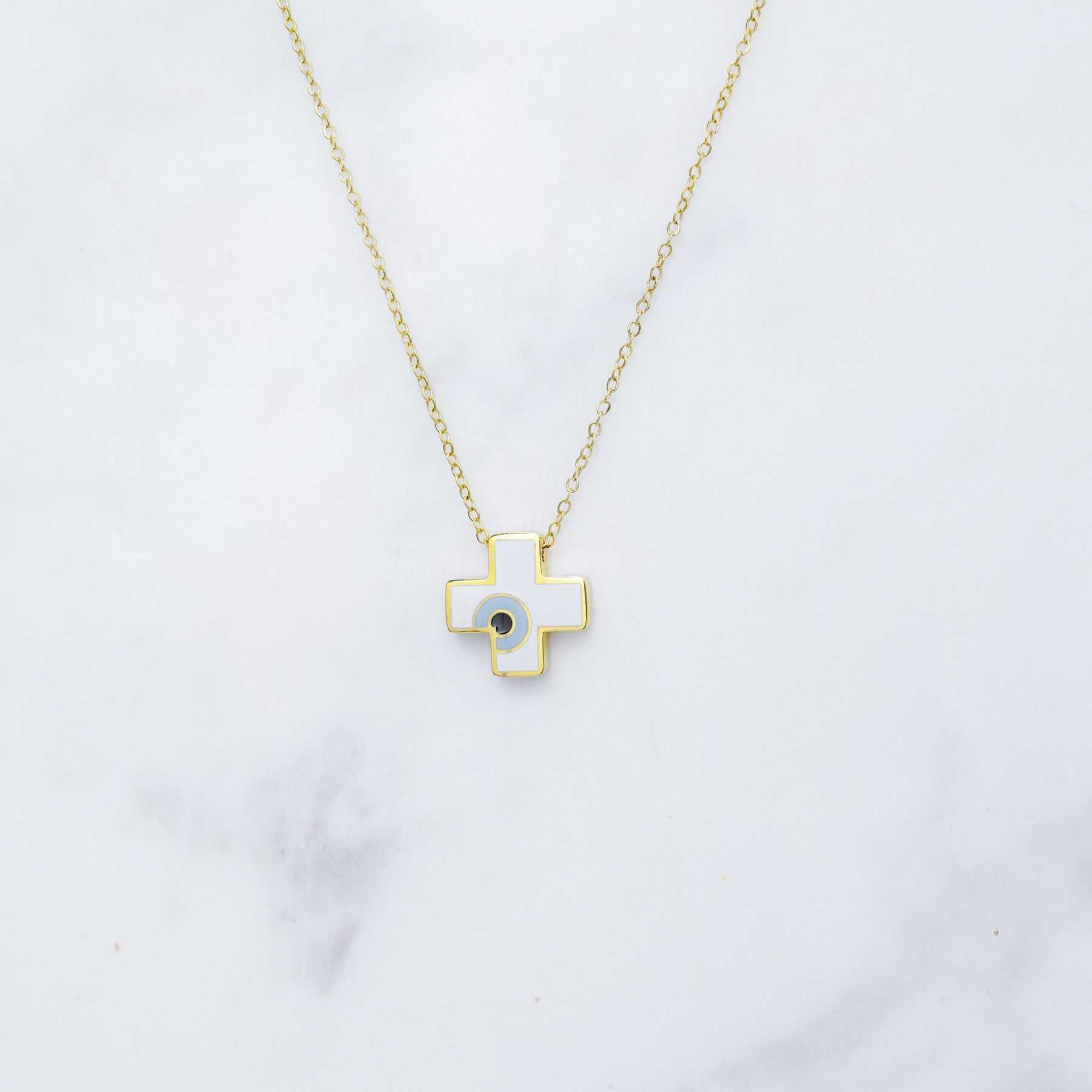 CROSS NECKLACE - GOLD & WHITE
