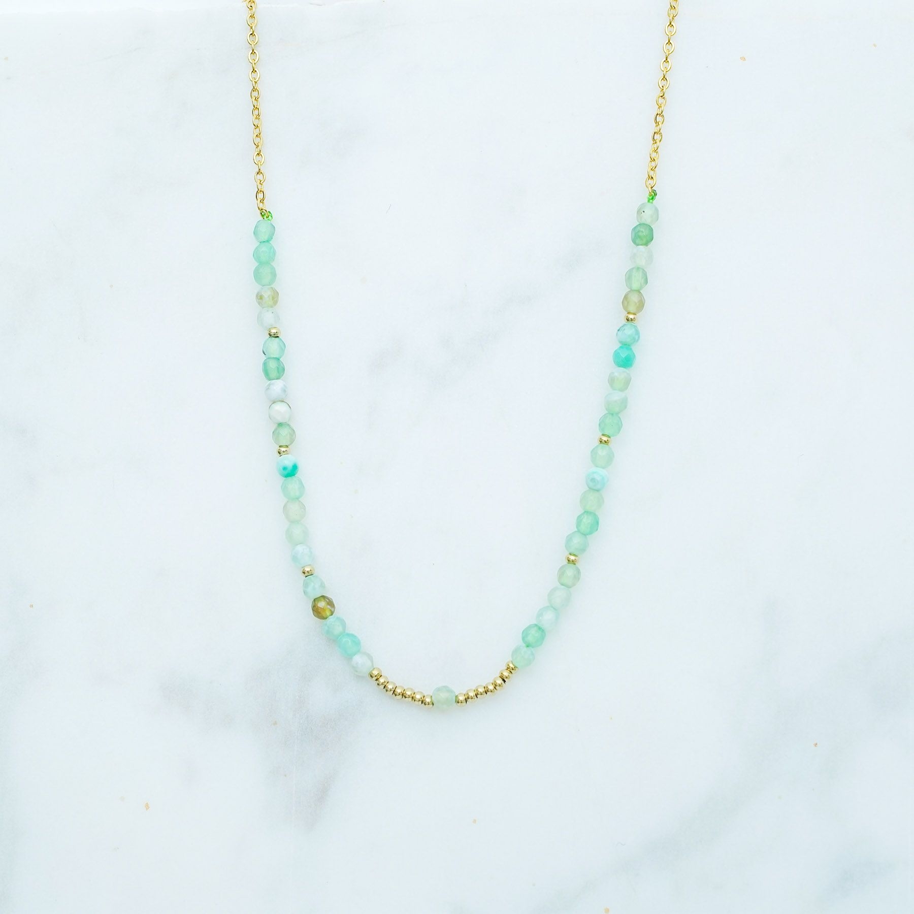 MALDIVES NECKLACE - GOLD & LIGHT GREEN ' - ' ΜΕΝΤΑΓΙΟΝ