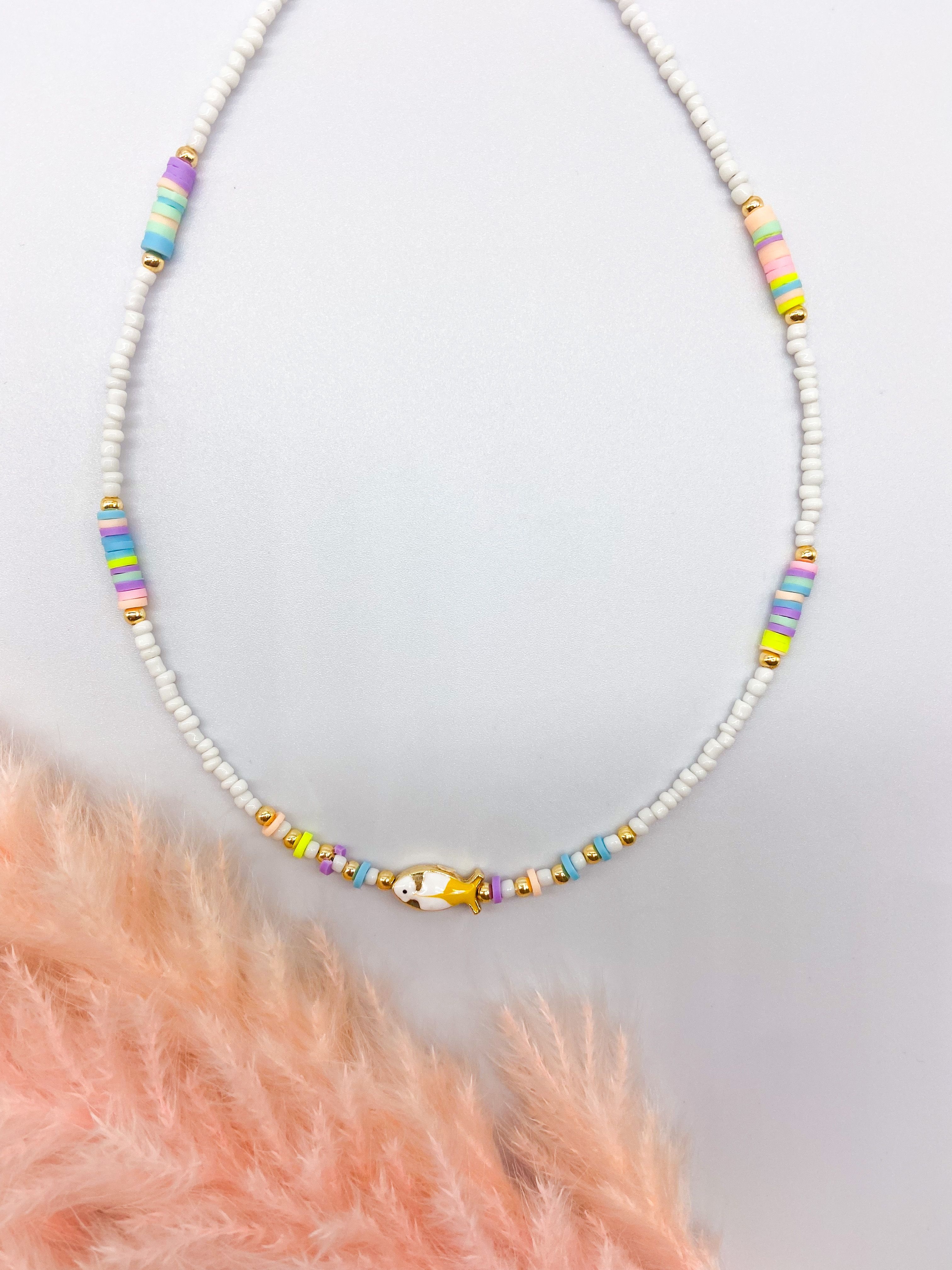 BLOOM NECKLACE - COLOURFUL WHITE  ' - ' ΜΕ ΧΑΝΤΡΕΣ